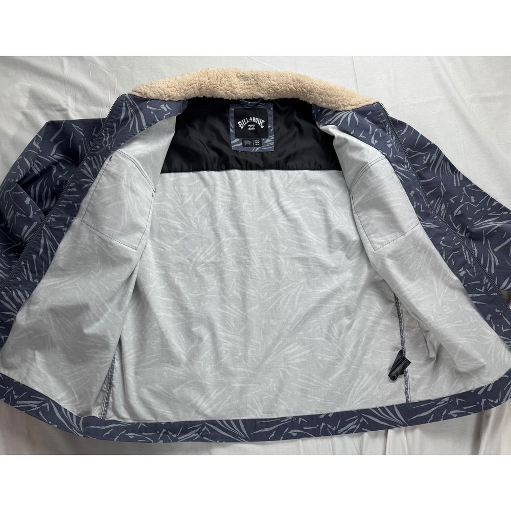 Billabong Xander Shirt Jacket Mens XL Blue Grey Leaf Print Sherpa Collar NWT - Picture 14 of 15